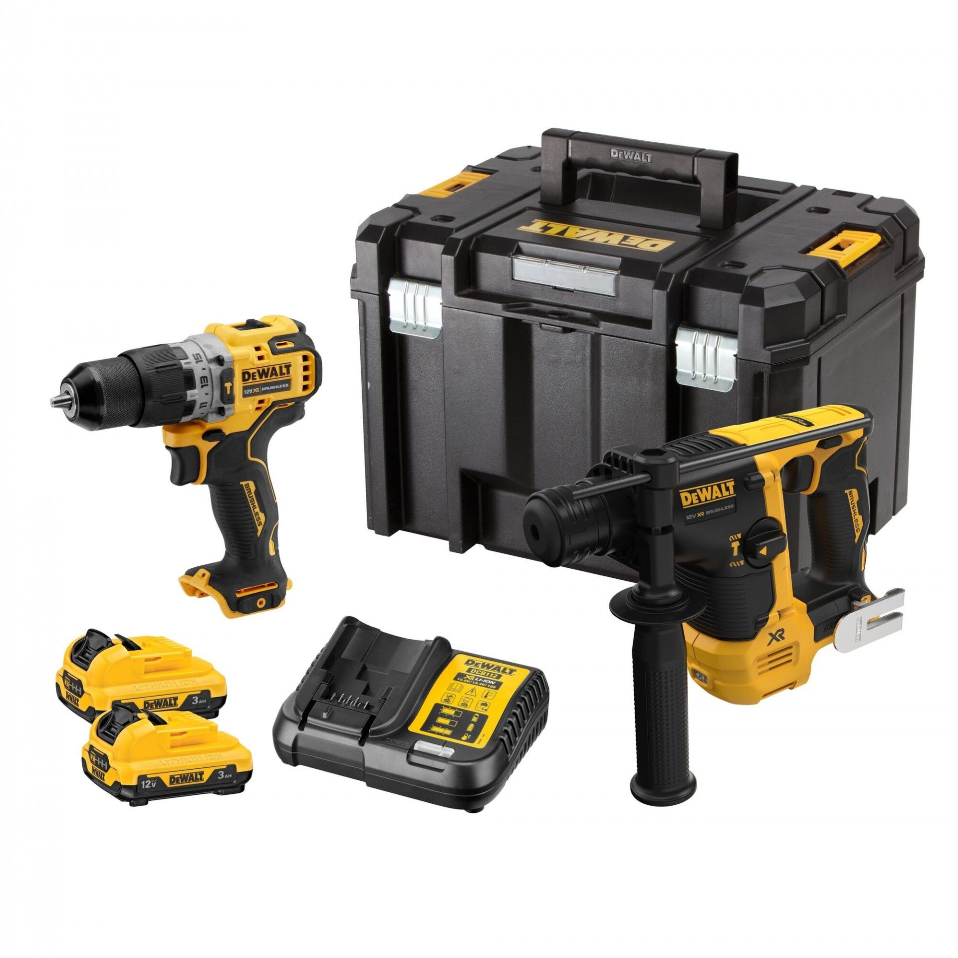 Kit Profissional DeWalt XR – Berbequim, Martelo Perfurador, 2 Baterias, Carregador e Mala TSTAK